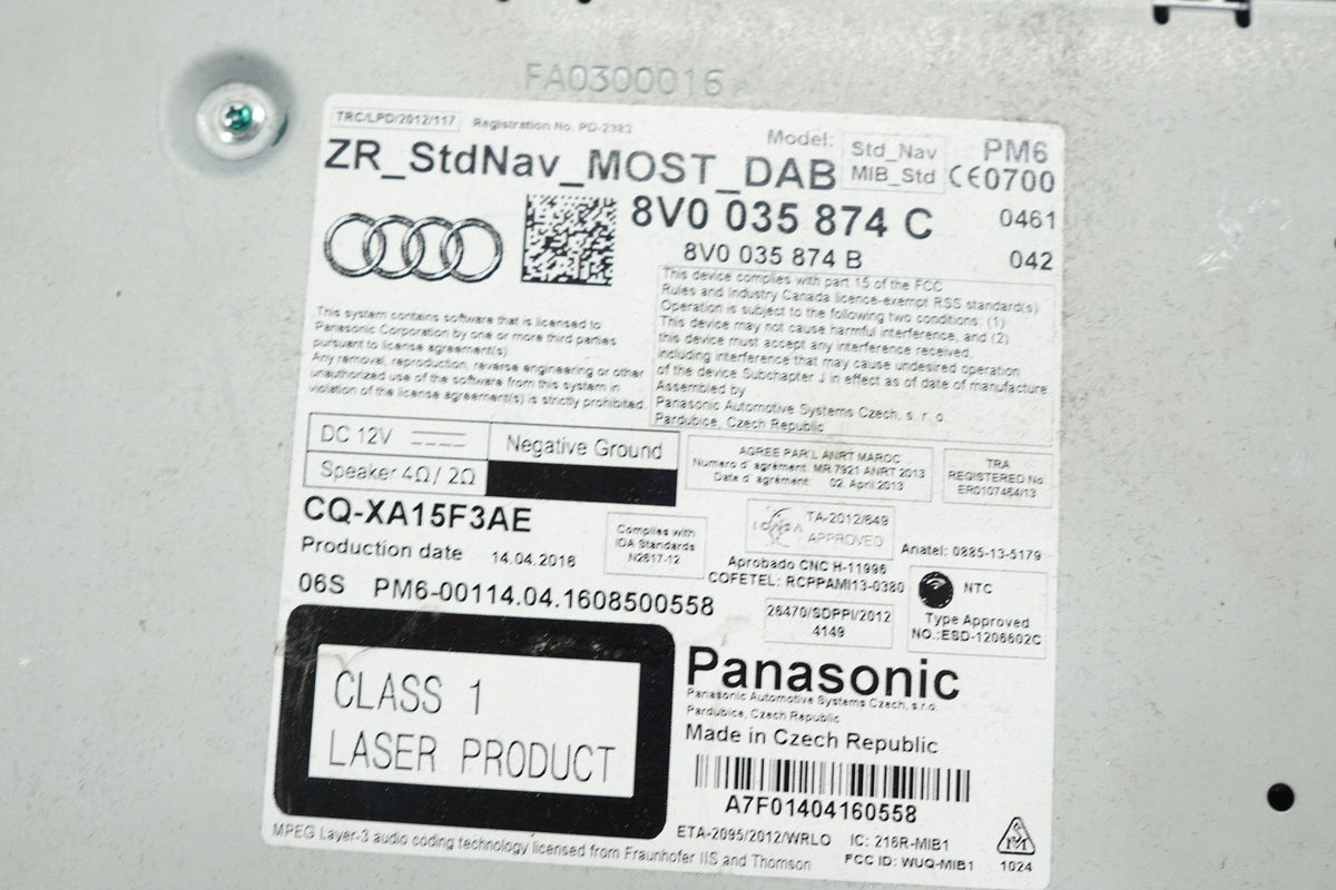 AUDI A3 8V SEDAN 16R CARD NAVIGATION READER MODULE SD 8V0035874C