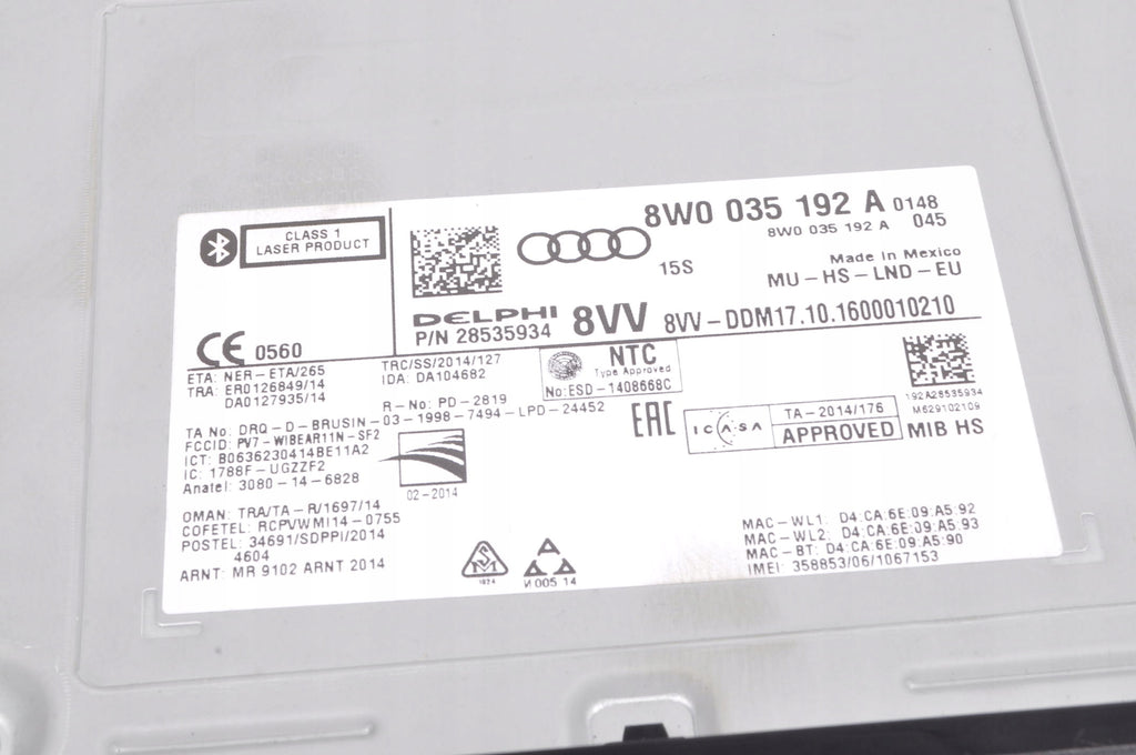 AUDI Q5 II 80A NAVIGATION PLATE READER 8W0035192A