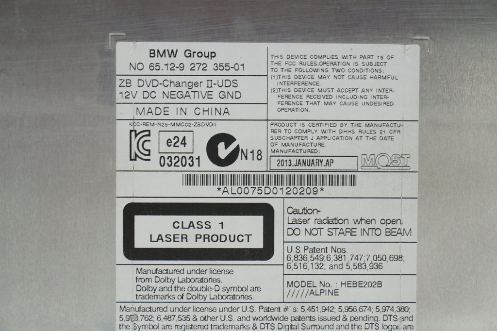 BMW 5 F10 F11 CHANGER DVD READER 9272355