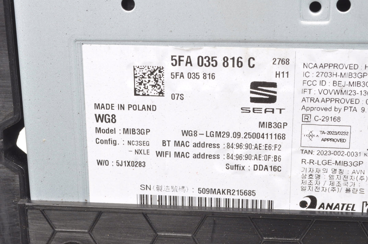 CUPRA FORMENTOR LEON LIFT NAVIGATION PLATE READER 5FA035816C 2025