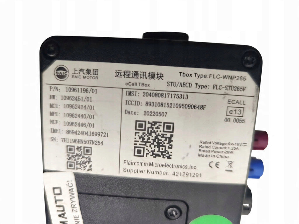 DRIVER MODULE ECALL MG ZS I EV 10961196