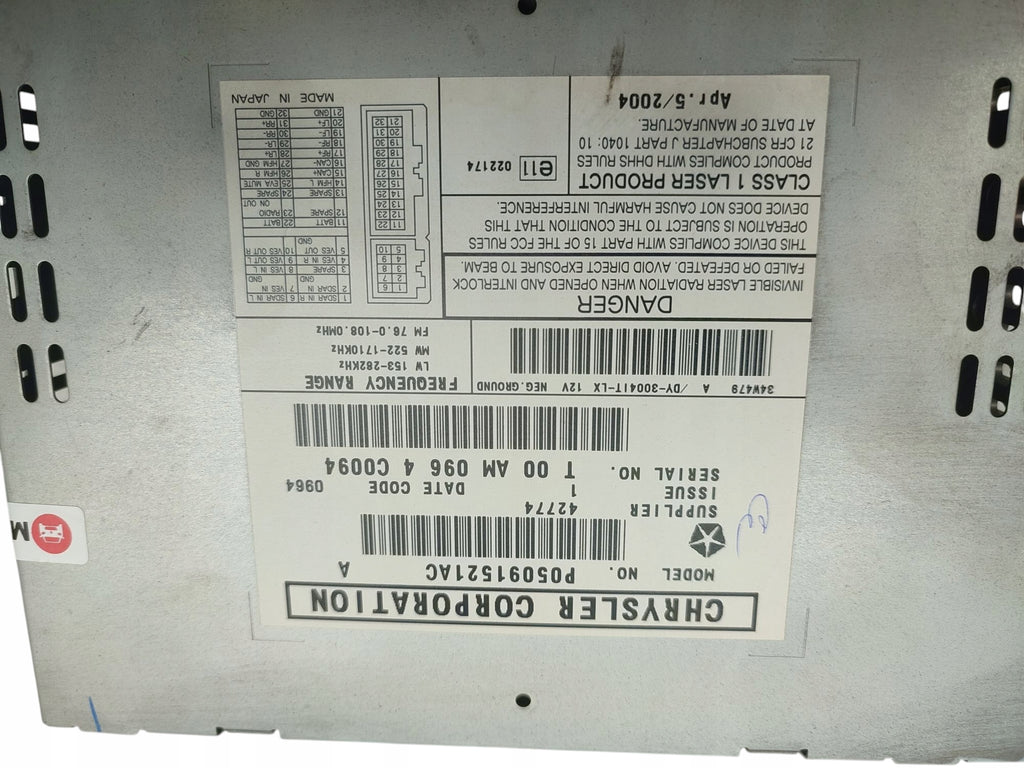FACTORY RADIO DODGE CALIBER CHRYSLER 300C P05091521AC