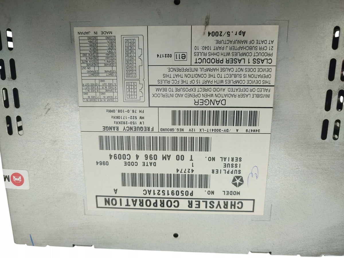 FACTORY RADIO DODGE CALIBER CHRYSLER 300C P05091521AC