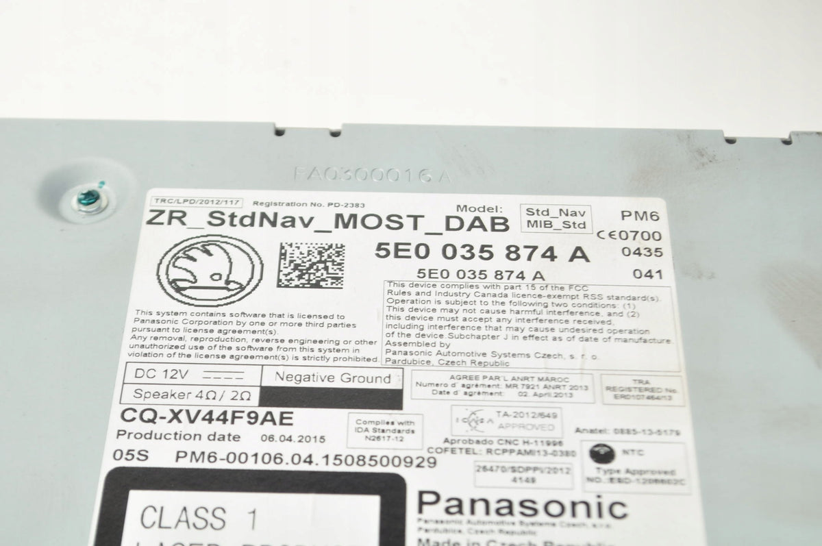 NAVIGATION PLATE READER SKODA OCTAVIA III 5E0035874A