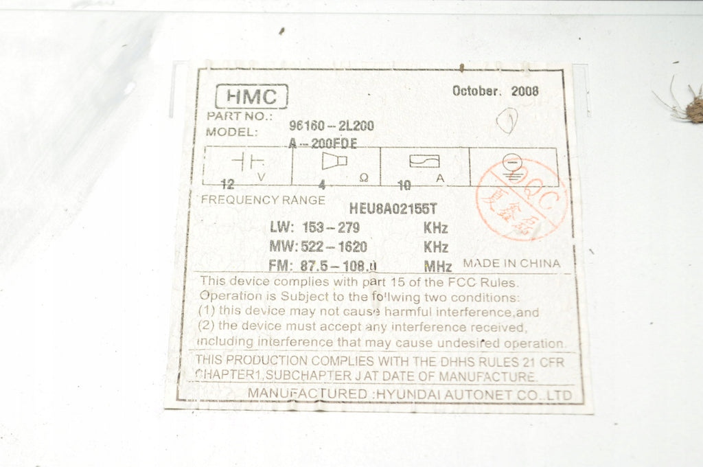 RADIO HYUNDAI I30 AND 96160-2L200