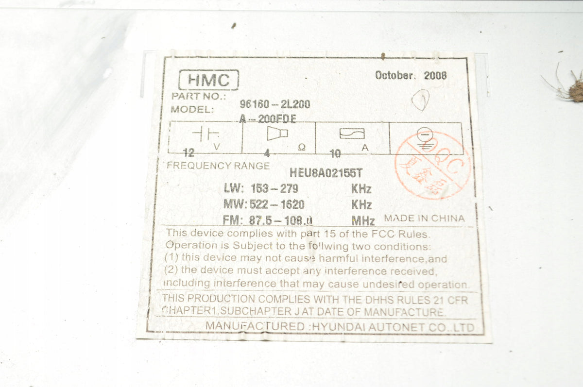 RADIO HYUNDAI I30 AND 96160-2L200