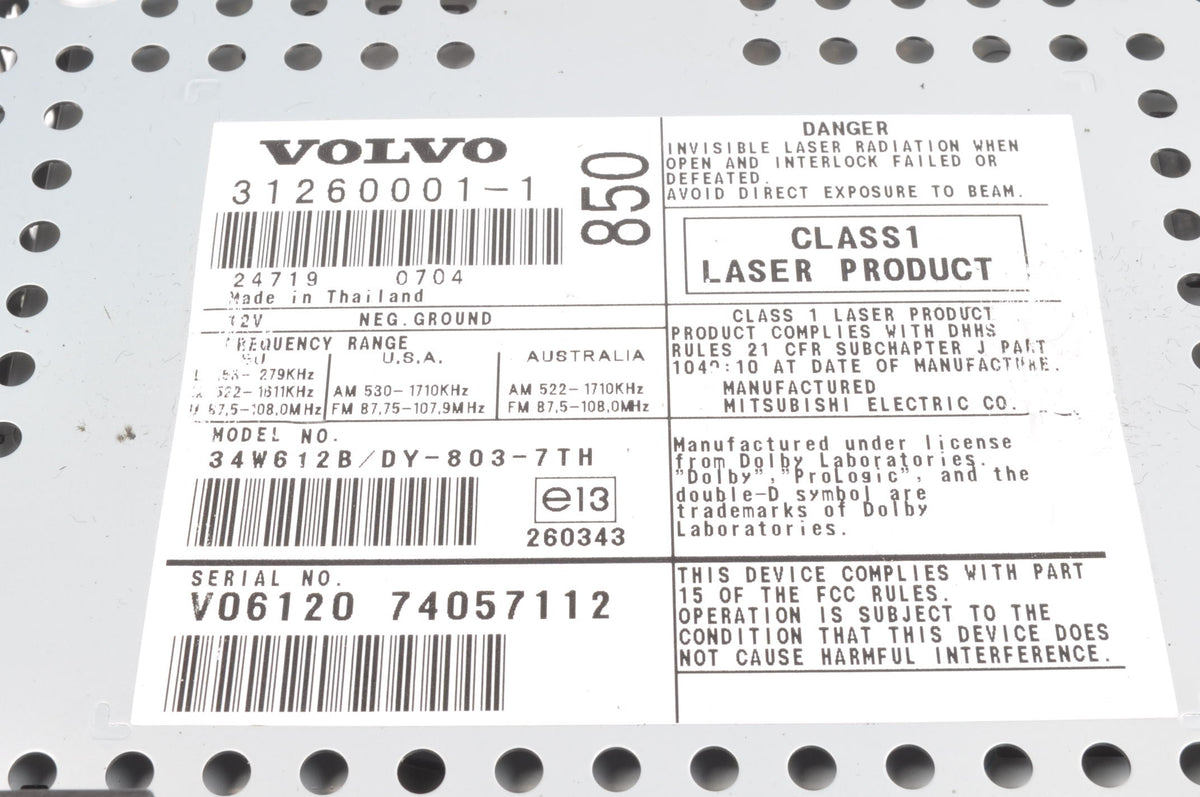 RADIO VOLVO S60 AND V70 XC70 31260001 HU-850