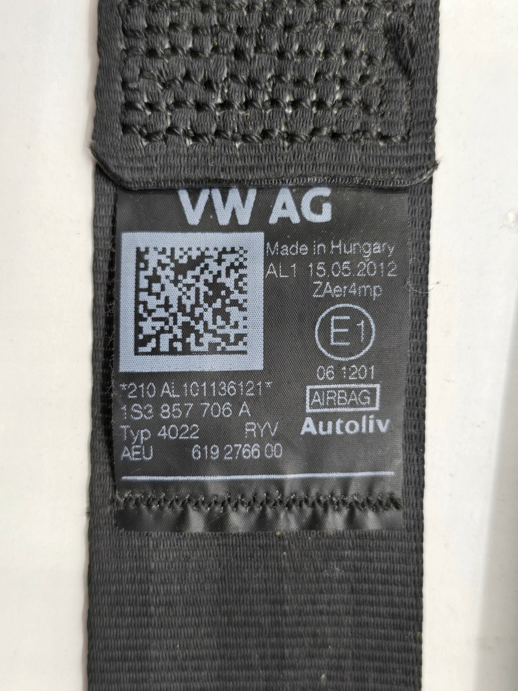 SEAT MII 3D 11R SEAT BELT RIGHT FRONT 1S3857706A