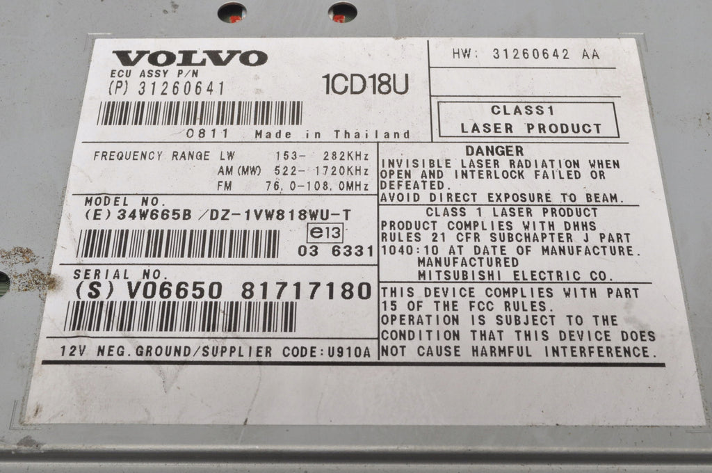 VOLVO C30 S40 C70 V50 RADIO 31260641