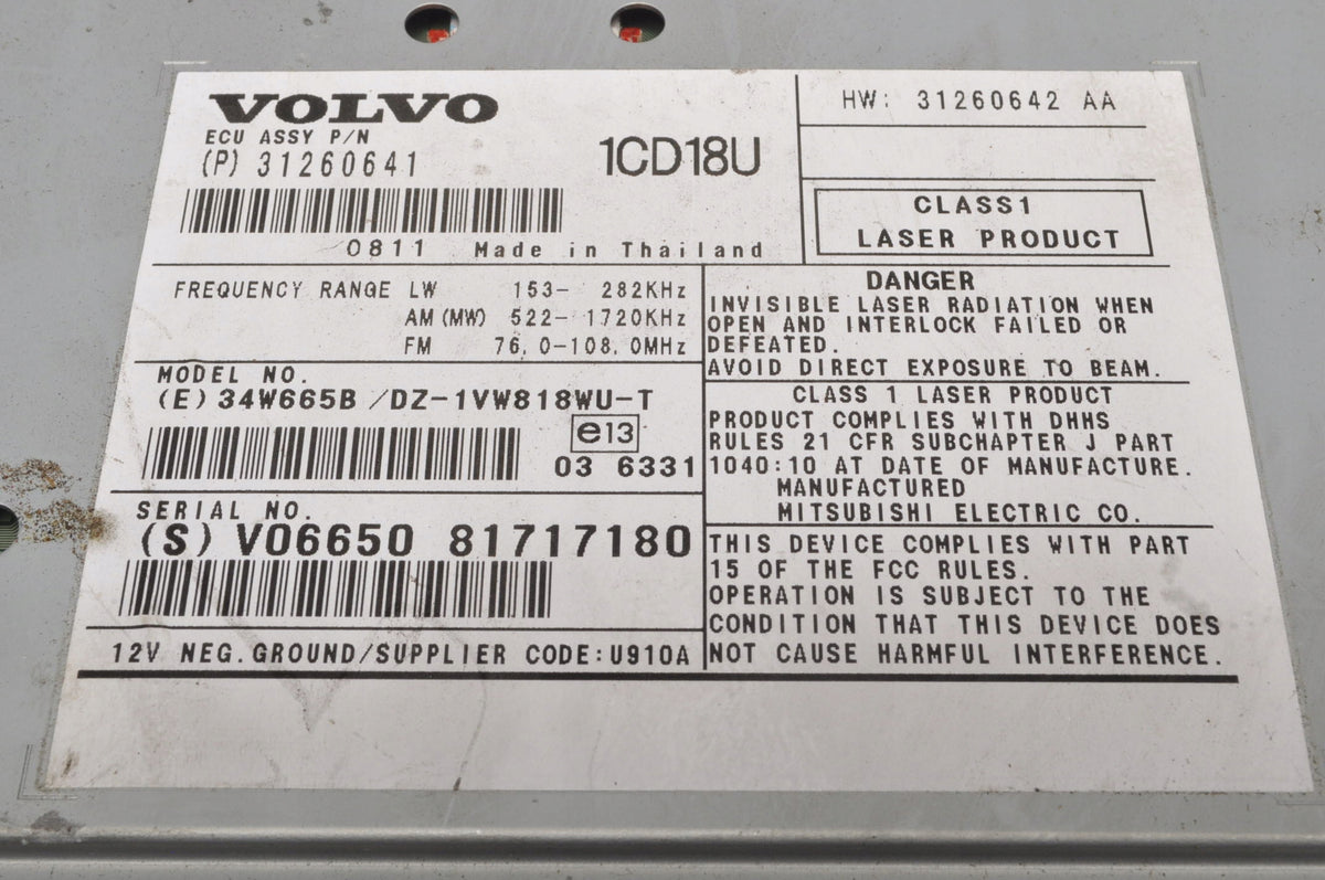 VOLVO C30 S40 C70 V50 RADIO 31260641