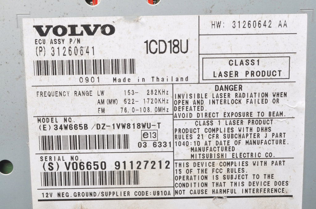 VOLVO C30 S40 II V50 C70 II RADIO 31260641