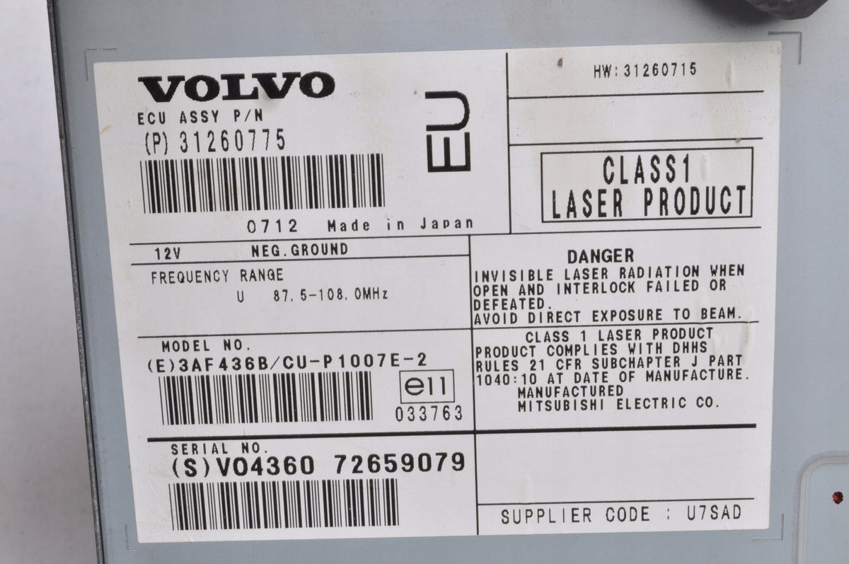 VOLVO C30 S40 II V50 NAVIGATION PLATE READER 31260775 LIFT