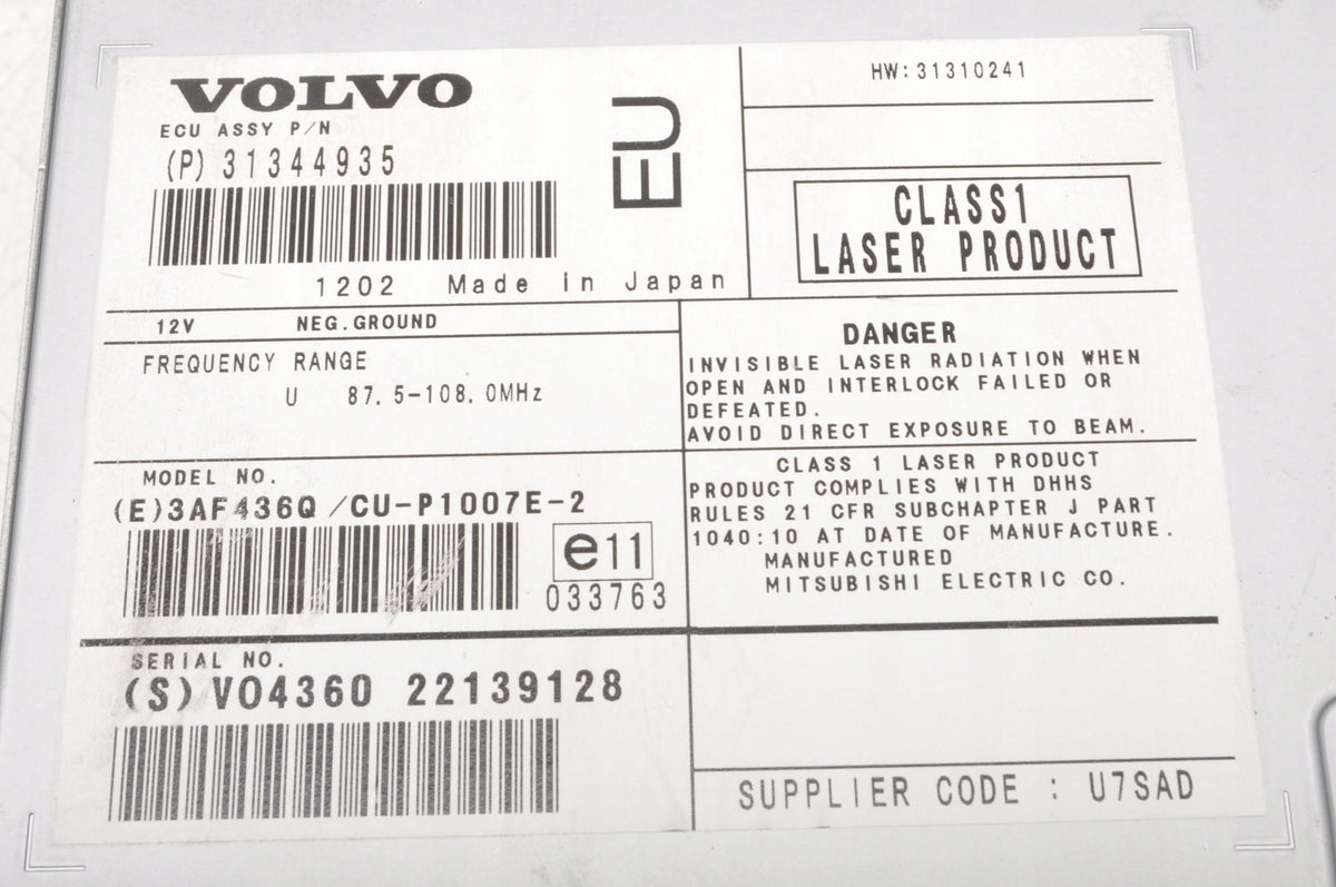 VOLVO S40 II V50 C30 C70 NAVIGATION PLATE READER 31344935