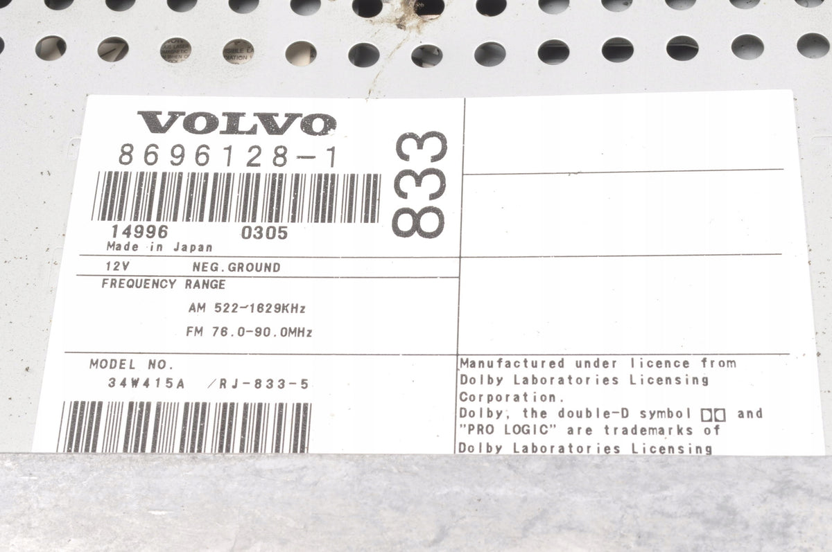 VOLVO S60 AND V70 II XC70 RADIO 8696128 HU-833