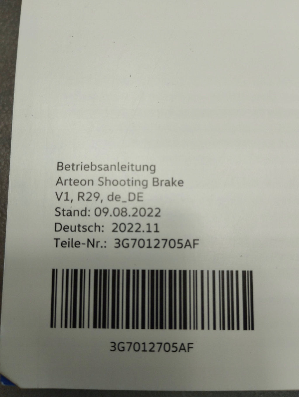 VW Arteon SHOOTING BRAKE 3G7012705AF INSTRUCTION MANUAL