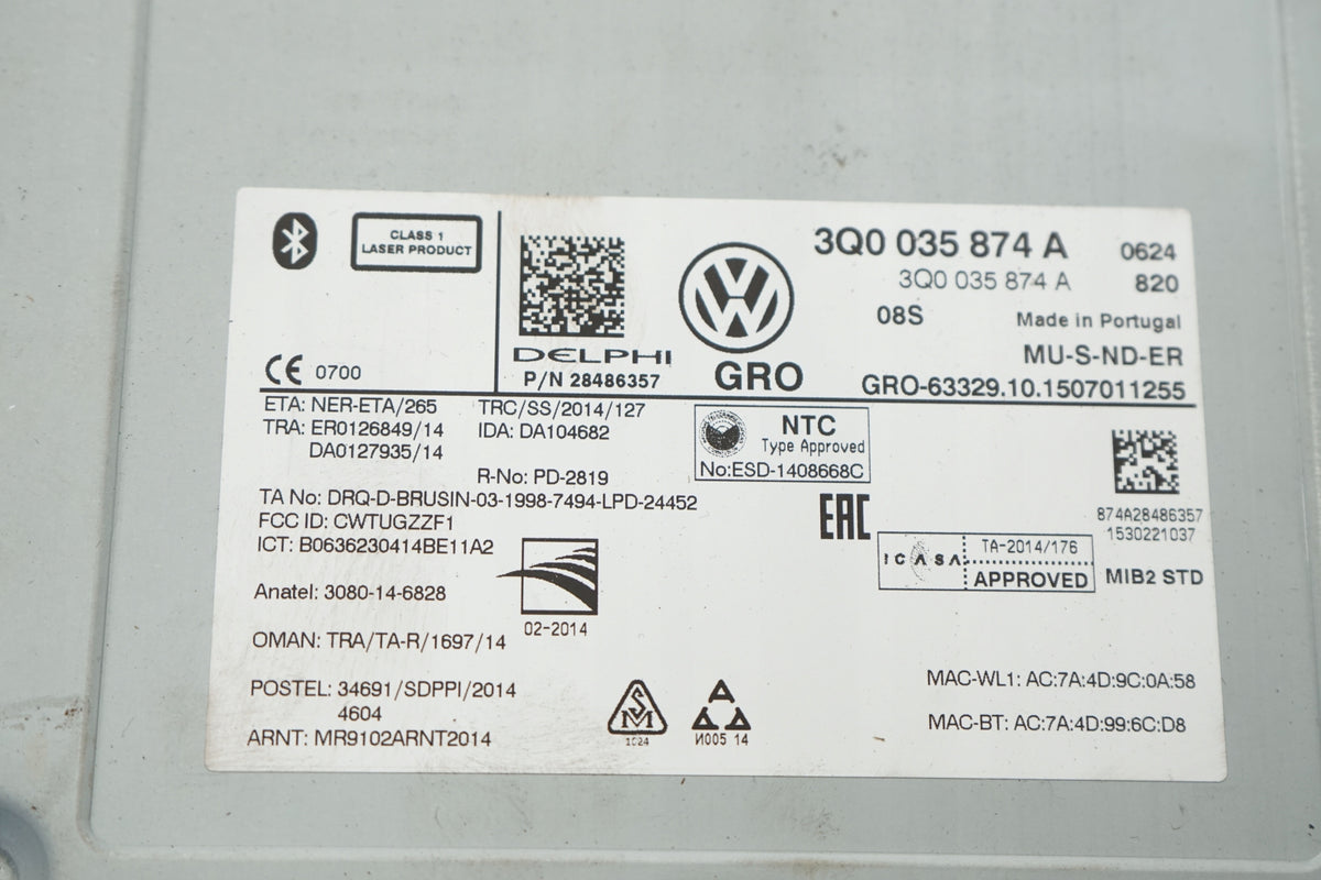 VW GOLF VII 15R MODULE NAVIGATION READER 3Q0035874A