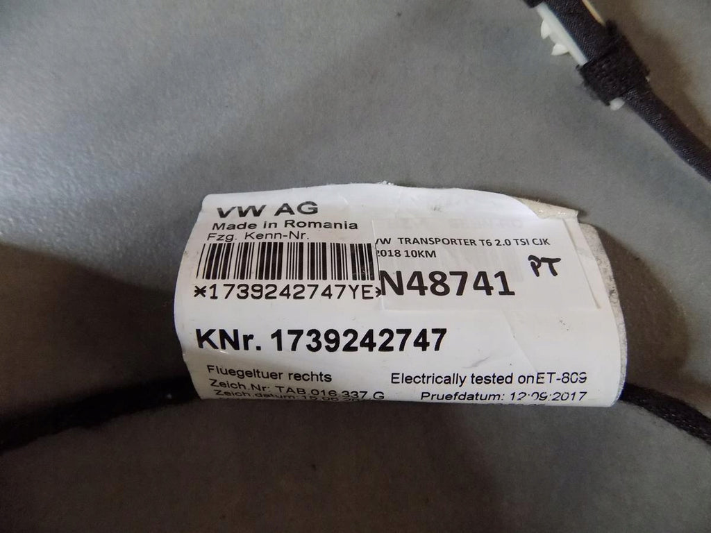 VW T6 DOOR HARNESS RIGHT REAR WING