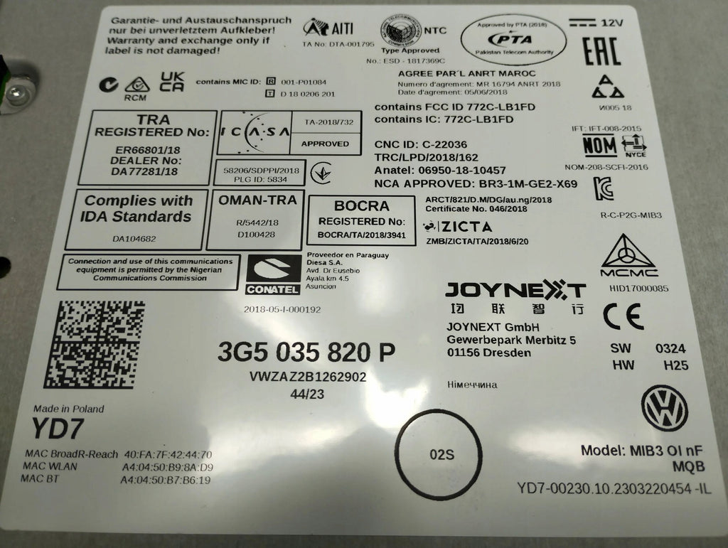 VW Tiguan II MULTIMEDIA READER 3G5035820P